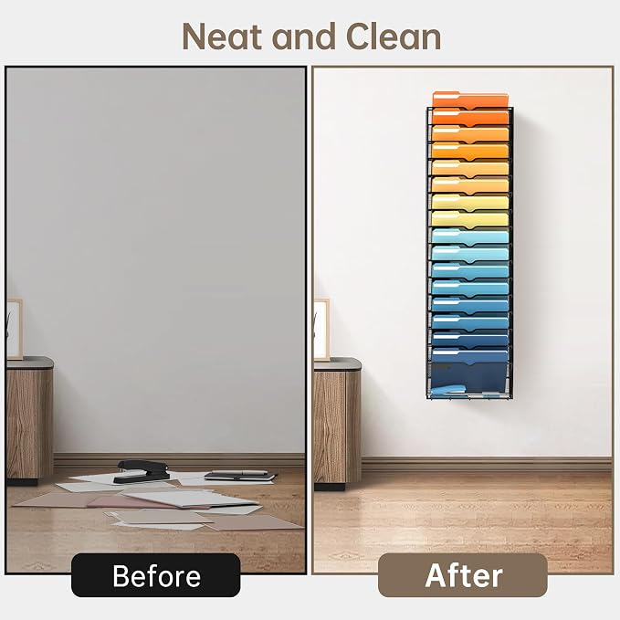17-Tier Hanging Wall File Organizer with Hooks for Office Organization | Mesh Wall File Holder, Mail Organizer Wall Mounted for Papers, Documents, Folders and Magazines in Home Office, Classroom - Image 7