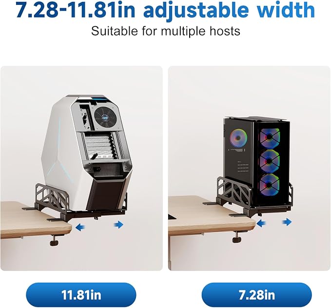 Pholiten Clamp-on Desk Extender PC Desk Mount Holder，Universal PC Wall Mount,7.28 to11.8 inch Wide Gaming Computer Case Stand，Capacity Weight 66lbs - Image 6