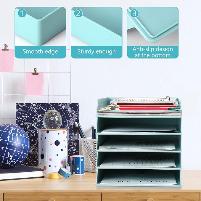 Tatuo 16 Pack Stackable Paper Trays Plastic Letter Tray Desk Organizer Paper Holder Organizer Storage Office Desk Accessories for Classroom Magazine File Documents 12.8 x 9.45 x 1.97, Blue Green - Image 4