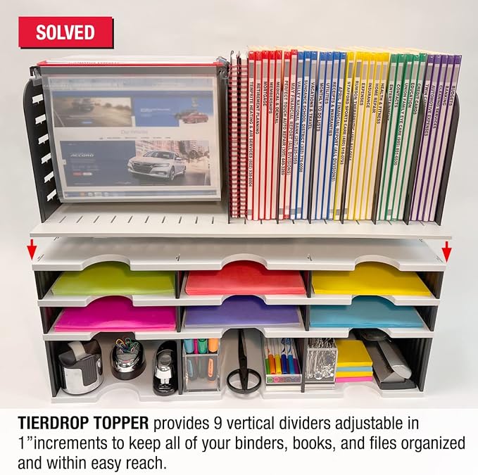 Ultimate Office TierDrop Topper Hanging Vertical File Organizer, 7 Slot | 9 dividers adjustable in 1 inch increments; sits atop TierDrop sorters to add vertical filing for folders and binders - Image 3