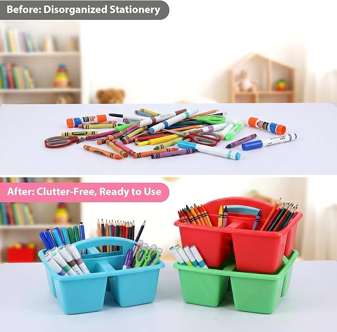 6 Pack Assorted Colors Classrooms Caddy 4 Compartment Classroom Caddy Compartment Caddies Set Table Caddies Classrooms with Handle for Classroom Organization Table Desk Office Supplies(Rainbow) - Image 4