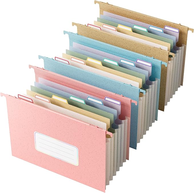 EcoStash Wheat Straw Expanding Hanging File Folders, 3 Color File Organizer | 1.2" Accordion Pockets, Large Capacity, Letter Size for Filing Cabinet, 100% BPA Free, Return to Nature, Healthy Living by EcoStash