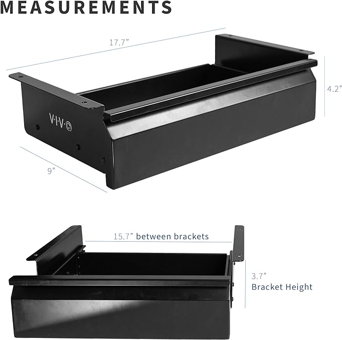 VIVO Black 16 x 9 inch Under Desk Slide Out Drawer, DESK-AC03A-B | No Shell, Sturdy Steel Design, Under Desk Storage, Workstation Organizer for Home Office, Holds 11 lbs - Image 3