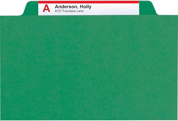 Smead Pressboard Classification File Folder with SafeSHIELD Fasteners, 1 Divider, 2" Expansion, Letter Size, Green, 10 per Box (13733) (Pack of 1) - Image 8
