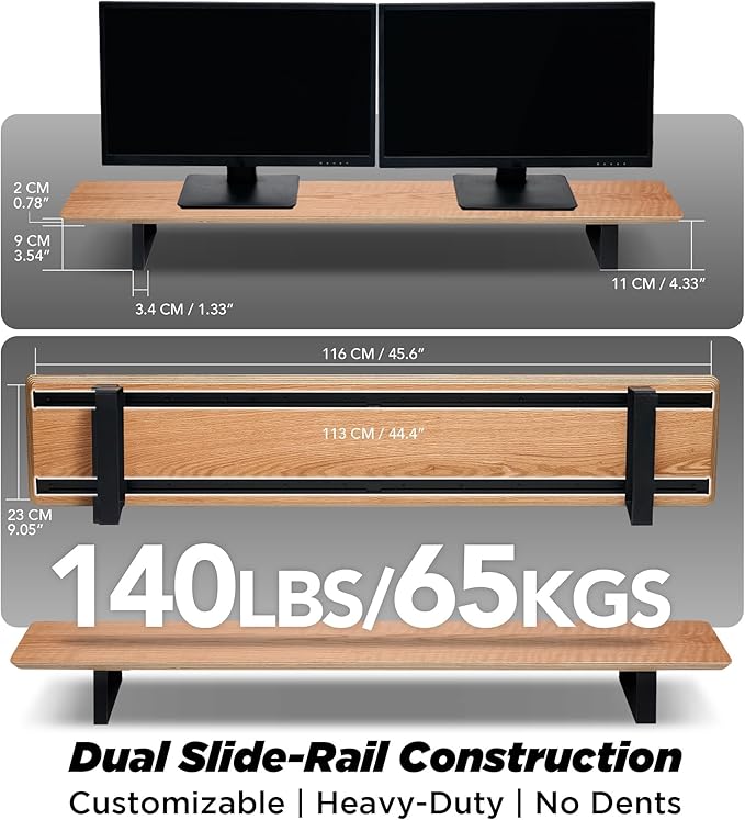 Moodular Wooden Monitor Stand Desk Organizer, Large 45.6" Oak | Customizable Organized Workspace, Aluminum Slide Rails, 10 Add-Ons Sold Separately: Storage Drawer, Tablet, Phone & More - Image 4
