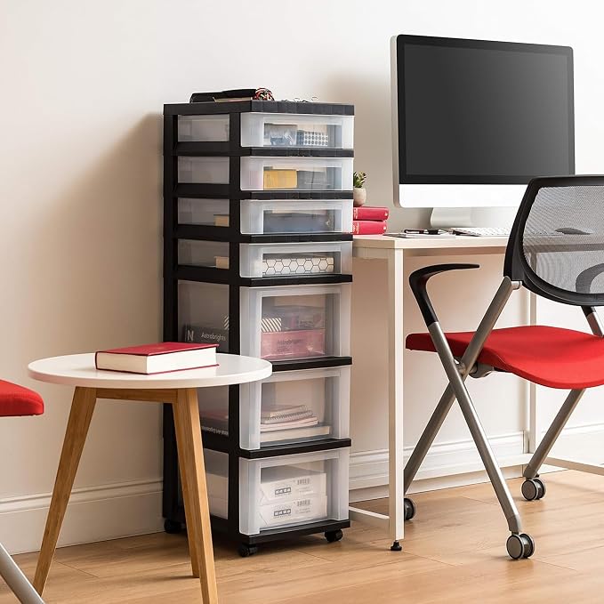 IRIS USA 7-Drawer Rolling Storage Cart with Wheels, 2-Pack, Black/Clear - Image 6