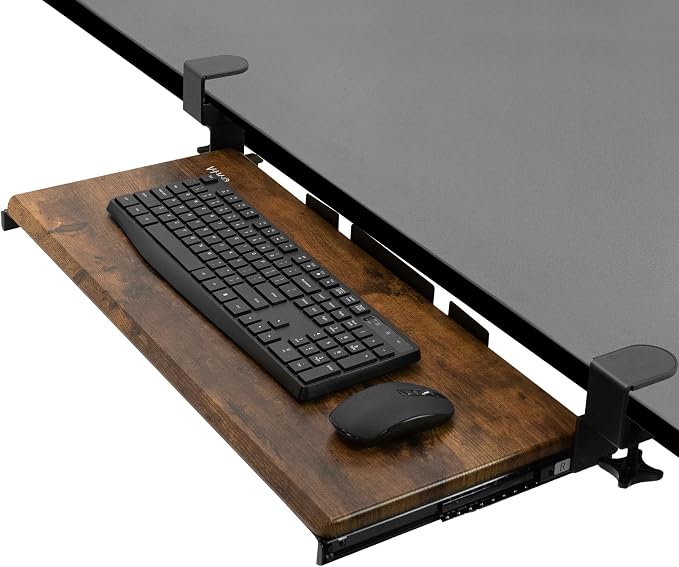 VIVO Vintage Brown Large 27 x 11 in Under Desk Keyboard Tray, MOUNT-KB05N | Keyboard Tray for Typing, Slide Out Platform, Rustic, Extra Sturdy C-Clamp Mount System, Computer Drawer, Black Frame by Unknown