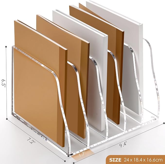 SANRUI Acrylic Desk Magazine Holder File Organizer Sorter,5 Slot Clear | B5 Size, Vertical Workspace Document Sorters, Folder Rack for Office Accessories Organization Storage - Image 2