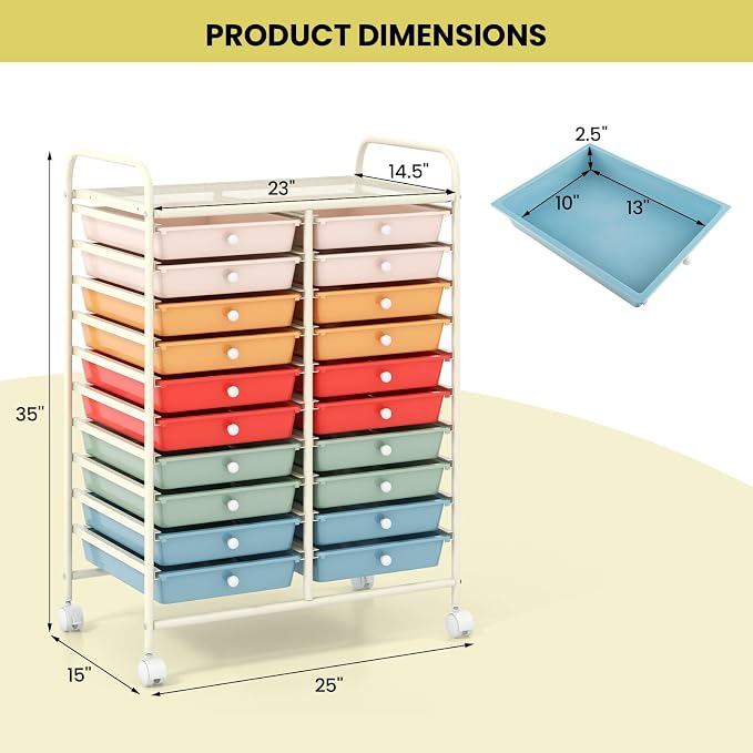 Giantex 20 Drawers Rolling Cart, Mobile Storage Drawer Cart, Classroom Organizer Cart for Office School Supplies Teacher Tools Scrapbook Paper Craft Small Printer, Utility Cart on Wheels, Macaron - Image 3