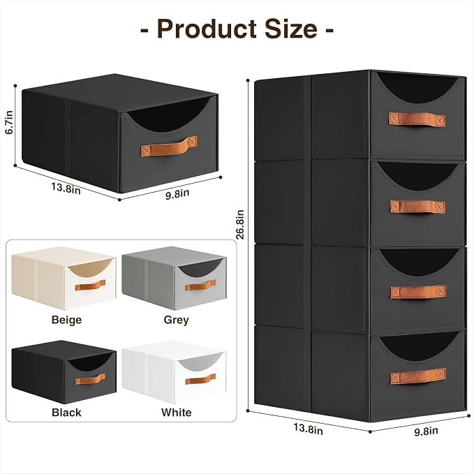 Stackable Storage Drawers - Collapsible Storage Bins with Drawers, 6 Pack Small Closet Organizer Bins, Fabric Pull Out Organizer for Bedroom, Living Room, Dorm, Black - Image 3