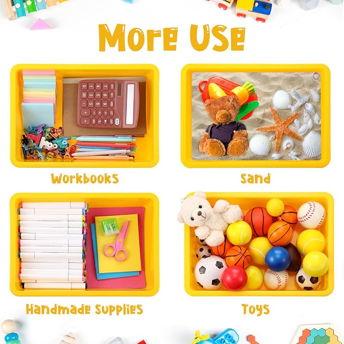 18 Pcs Flat Storage Organizer Bins Letter Size Paper Tray Classroom Storage Plastic Art Trays Classroom Pencil Organizer Baskets for School Office Teacher Book Organization(Yellow) - Image 4
