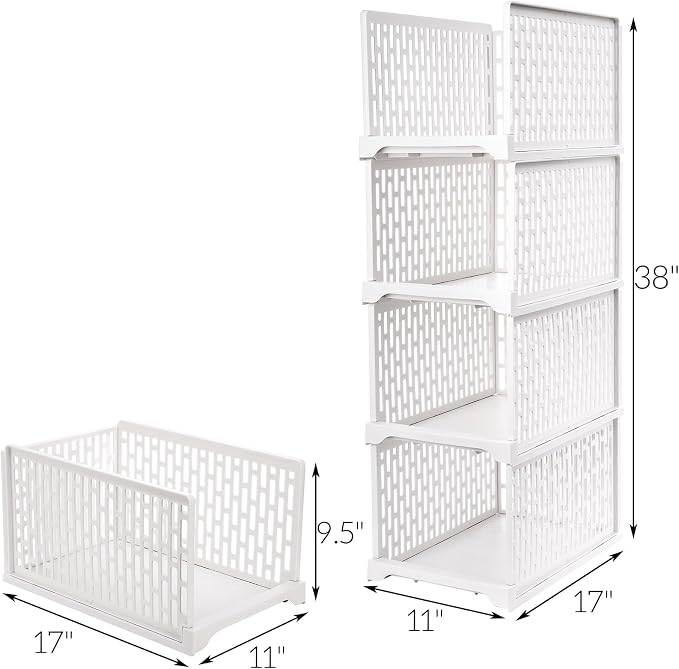 AVLA 4 Pack 38" Stackable Plastic Storage Basket, Plastic Foldable Closet Organizer Storage Bins, Wardrobe Storage Box Clothes Drawer Shelf Container for Cupboard Bedroom Dorm Bathroom Kitchen Office - Image 2