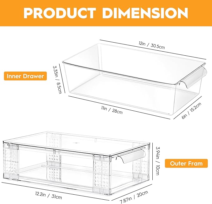 6 Pack Clear Stackable Storage Drawers, 3.95" H Easily Assemble Acrylic Organizer Bins - Multi-Use for Make up, Closet, Pantry, Bathroom, Medicine, Kitchen Cabinet & Undersink Organization - Image 3