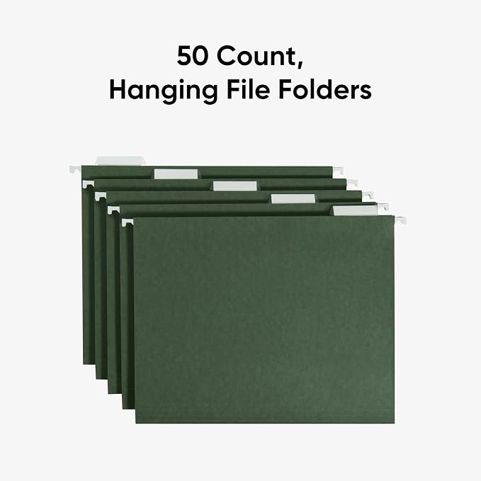 Smead Hanging File Folder, 1/5-Cut Adjustable Tab, Letter Size, Standard Green, Hanging Folders for Filing Cabinets, File Organizer Folder, 50 Count - Image 3