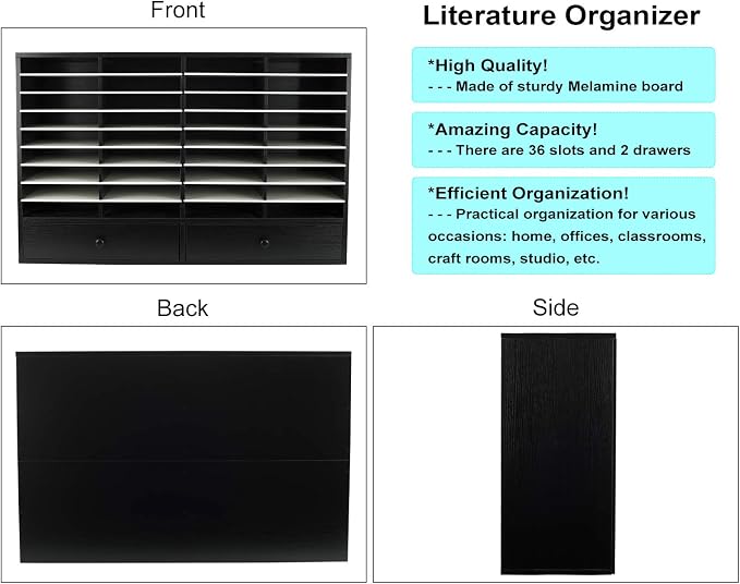 Mail Sorter Organizer, Wood Literature Organizer, Student Mailbox for Classroom, Desktop Bill Paper Organizer for Office Home School, 38 Compartments, Black&White - Image 3