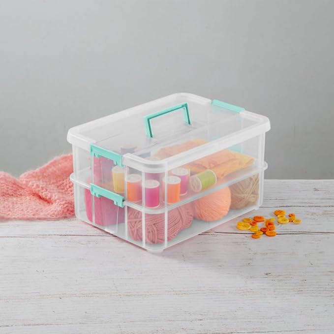 STERILITE Convenient Home 2-Tier Layer Stack Carry Storage Box, Clear 12-Pack 12 X 1 - Image 8
