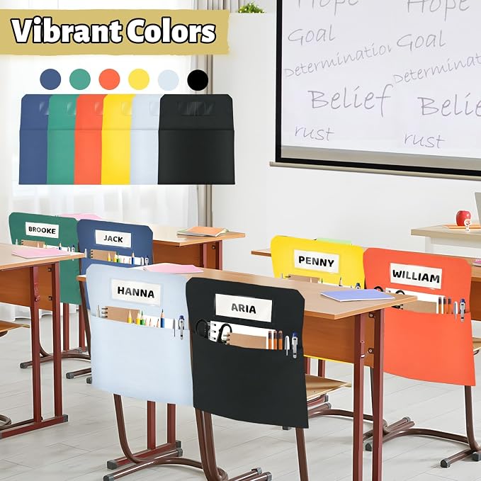 24 Pack Chair Pockets for Classrooms, 16 x 19 inch Pocket Chart Back of Chair Organizer for Kids with Name Slot, Seat Sacks for Classroom Chairs Seat Storage (Multicolor, 24Pack) - Image 4