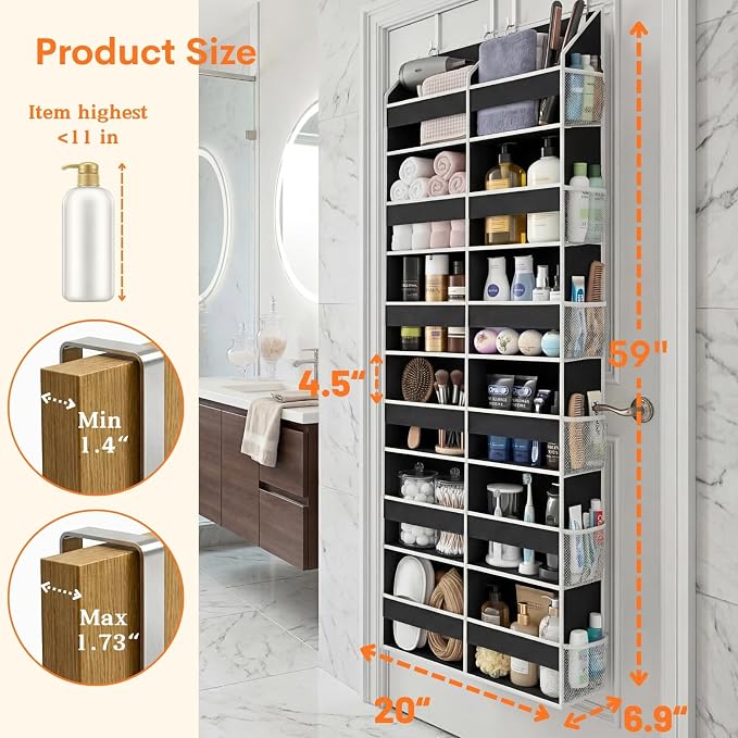 Over The Door Organizer 6 Tiers, Extra Large Behind Door Storage of 12 Compartments, 80 lbs Weight Capacity Hanging Storage Organizer with Clear Window Kids Toys, Shoes, Diapers, Room Storage,Black - Image 4