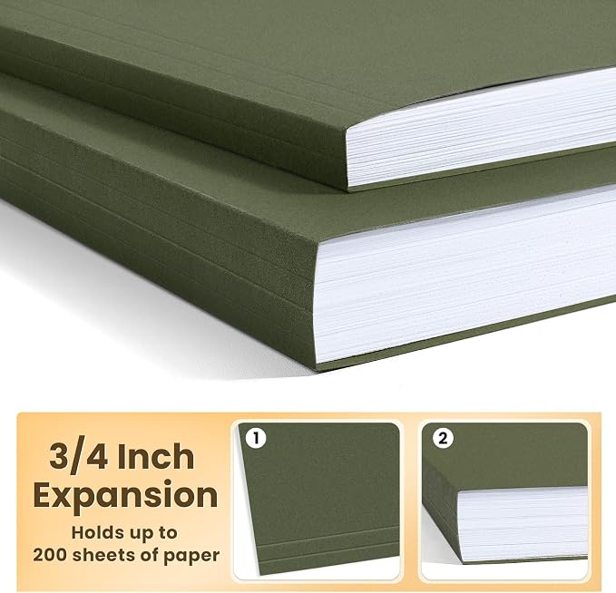 SUNEE Hanging File Folders, 25 Pack Reinforced Hang Folders Letter Size, Adjustable 1/5-Cut Tabs, Designed for Bulky Files, Filing Cabinet, Standard Green - Image 4