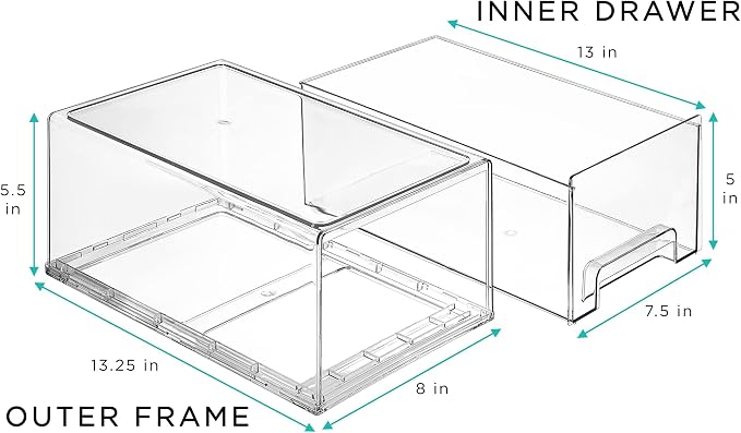 Sorbus Large Clear Stackable Storage Drawers, Plastic Storage Drawers with Handles, Craft, Clothes, Medicine, Makeup, Closet, Art Supply, Bathroom, Shoe, Toy Storage Organizer (2 Pack) - Image 2