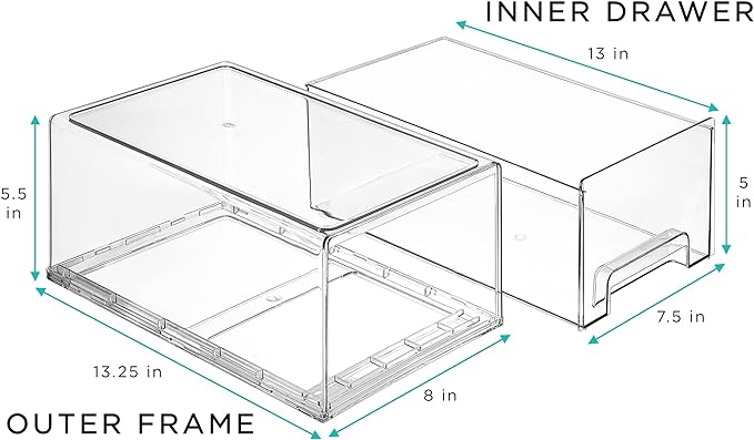 Sorbus Large Clear Stackable Storage Drawers – 2-Pack Plastic Organizer Bins with Handles – Stackable Pull-Out Storage Drawers for Closet, Pantry, Office, Bathroom, Craft, and Toy Organization - Image 3