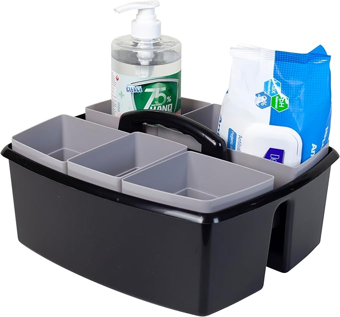 Storex 2-Compartment Large Cleaning Caddy – Multipurpose Supply Organizer with Handle - Black, 1-Pack (00973A06C) - Image 5