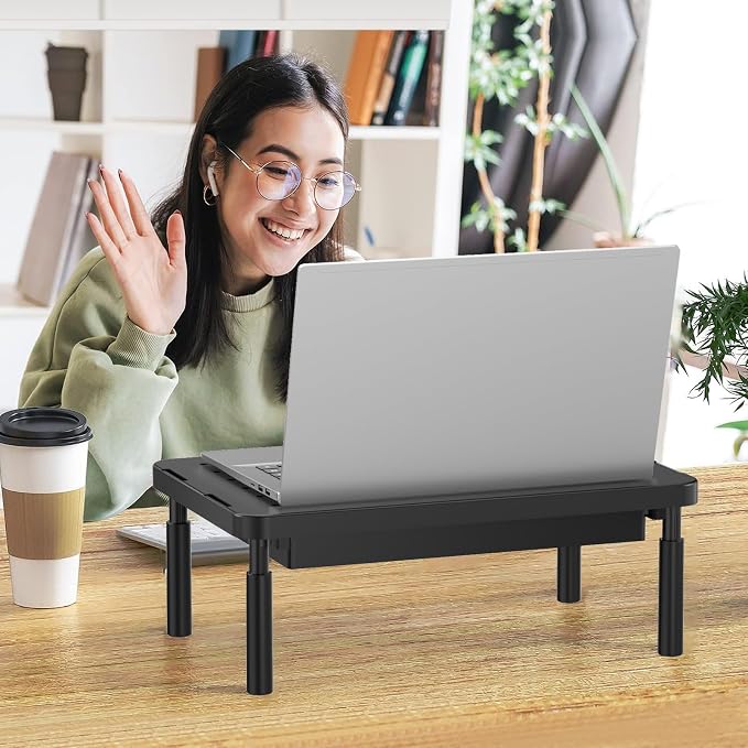 WALI Computer Monitor Stand with Storage, Monitor Riser 3 Height Adjustable | Laptop Riser with Airflow Vents, Desk Organizer for Computer, Printer, Notebook (PTT002-B), 1 Pack, Black - Image 2