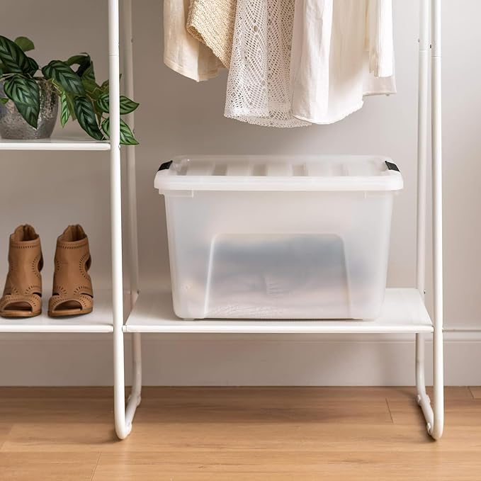 IRIS USA 4-Pack 40 Quart Storage Bins with Lids, Pearl | Conceals contents for a clean look. Perfect for moving, blankets, clothing, and garage storage. Nestable design saves space - Image 6