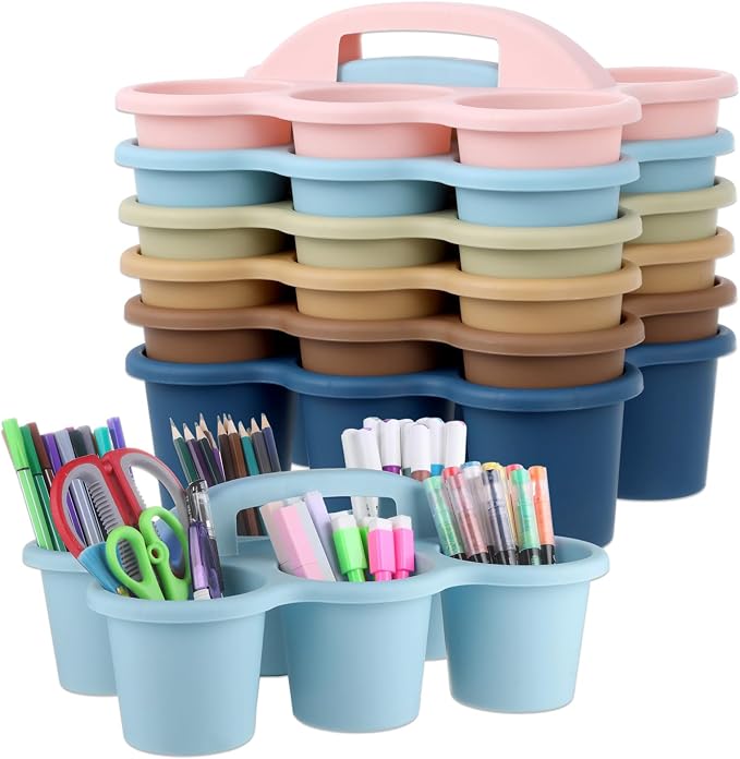 gisgfim 6 Pack Classroom Caddy Organizer with Handle Boho Plastic Table Caddy Drink Cup Caddies Holder 12x9x3.5 Inches Storage School Supplies 6 Compartments for Table Crayon Pencil Cup Marker Craft by gisgfim
