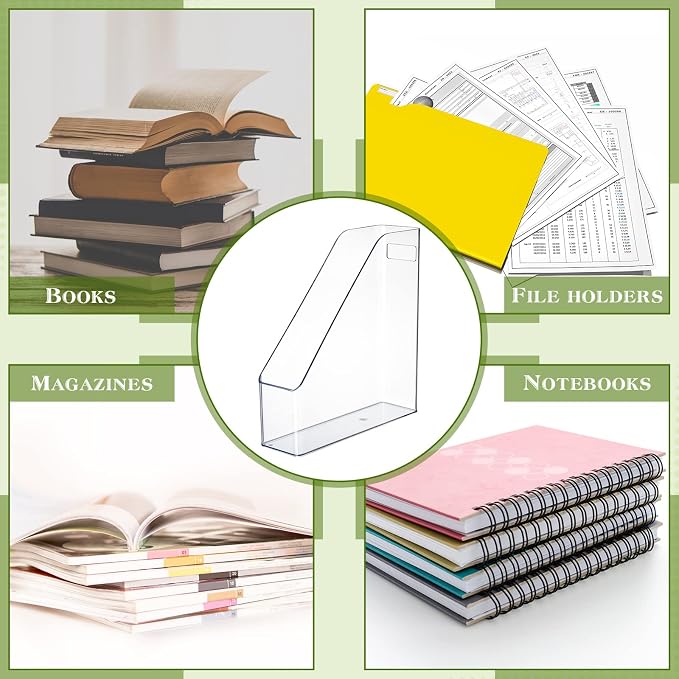 20 Pcs Clear Acrylic Magazine File Holder Plastic Desk Organizer with Handle Basics Vertical Magazine Rack Desk Folder Document Storage Organizer for Home Office School Work Study Desktop Supplies - Image 6