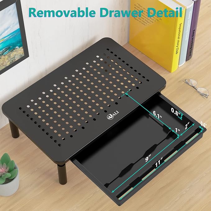 WALI Computer Monitor Stand with Storage, Desk Monitor Riser 3 Height Adjustable, Laptop Riser with Airflow Vents, Desk Organizer for Computer, Laptop, Printer, Notebook (STT003D-B), 1 Pack, Black - Image 3