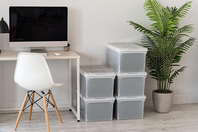 IRIS USA 5-Pack 44 Qt. Letter File Box with Hinged Lid, Clear | Protect important documents, letter and legal files with secure storage for home offices, moving, and long-term organization - Image 9