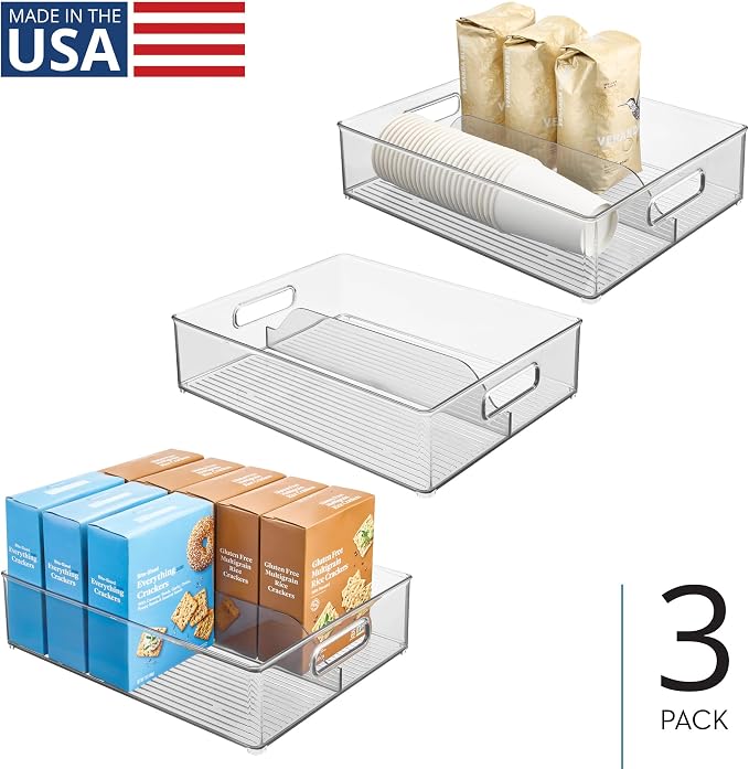 iDesign Divided Pantry Bin with Handles, Set of 3, Clear | For Pantry, For Refrigerator, For Freezer - Image 2