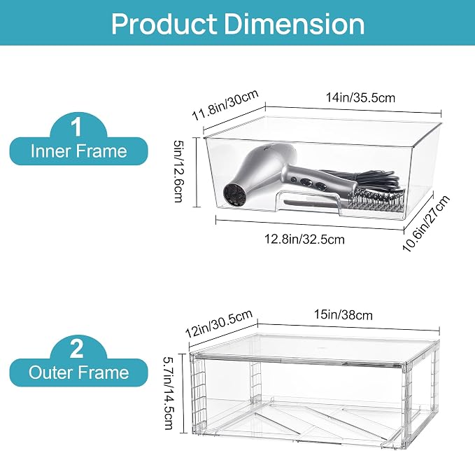 Vtopmart 3 Pack Large Clear Stackable Storage Drawers for Closet, Pantry | Easily Assemble Bathroom Closet Undersink Organizers,Plastic Bins for Cabinet,Kitchen Pantry,Medicine Organization - Image 3