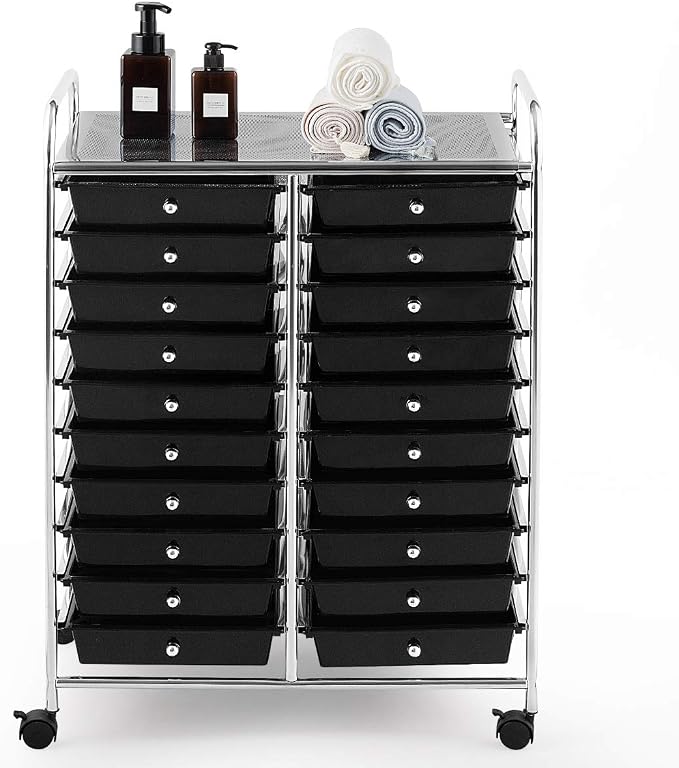 Giantex 20 Drawer Rolling Storage Cart Tools Scrapbook Paper Office School Organizer (25 x 15 x 35 Inch, Black) - Image 9