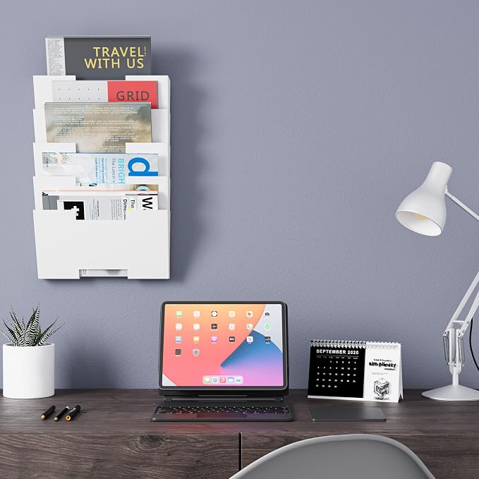 Wallniture Lisbon Metal Wall File Holder Organizer, Wall Mount File Holder, 5-Tier Office Decor and Magazine Holder, File Folders Letter Size White Rack - Image 4