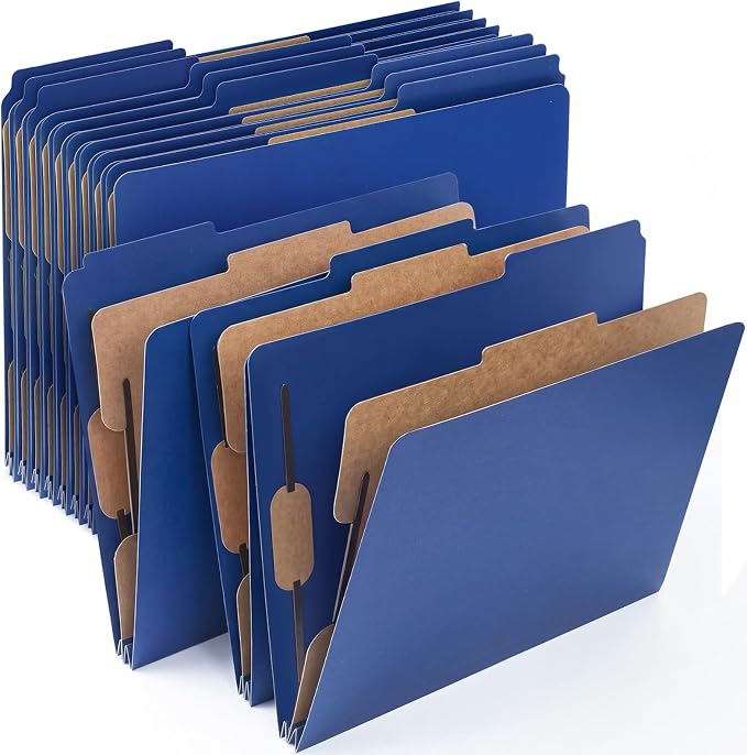 AmazingSpark 12 Pack Dark Blue Classification Folders Letter Size, 1 Divider, 1/3-cut Tab, File Folders with Fasteners, Prongs, Expanding File Organizer Bulk for Office Employee, Coworker, Staff by Unknown