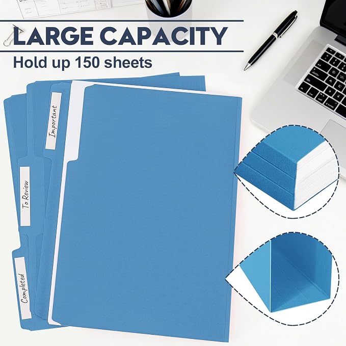 Colored File Folders,150 Pack Bulk, Letter Size 8.5" x 11",1/3 Cut Tab Durable Paper Folders with Blank Labels for Office Business School Home Use,Navy Blue - Image 4