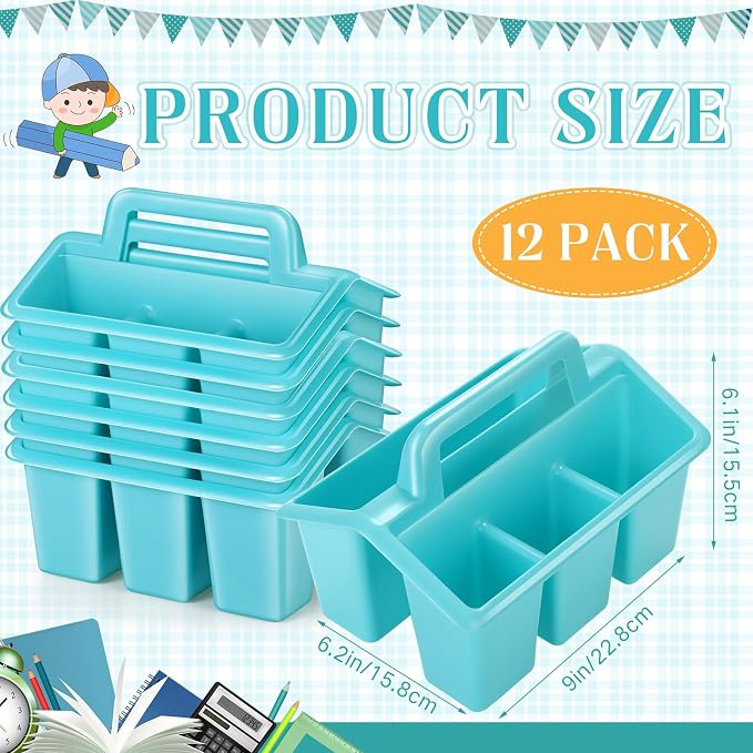 WILLBOND 12 Pcs Classroom Storage Caddies Stackable Utility Caddies with 4 Compartment Plastic Caddy with Handle Portable Storage Bins Organizers for Kids Schools Art Craft Supplies - Image 3