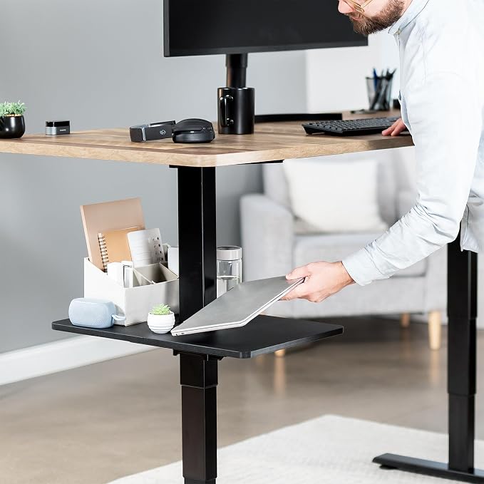 VIVO Adjustable Under Desk 16 x 12 inch Leg Shelf, Hidden Storage Tray for Small Accessories, Black, DESK-SF02LU - Image 2
