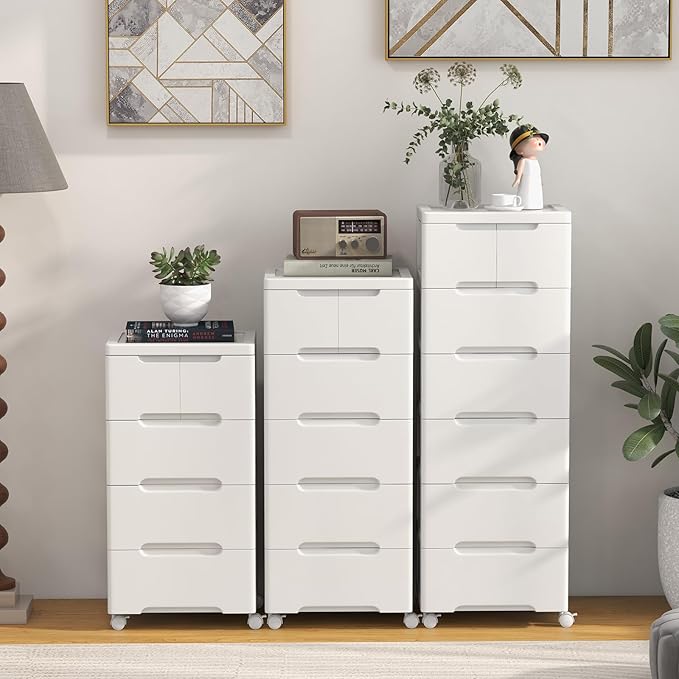 5-Drawer Plastic Rolling Storage Cart (16"x13"x31") | Mobile Storage Cabinet | Vertical Storage Tower Container Unit | 4 Universal Wheels | For Living Room, Home Office - Image 4