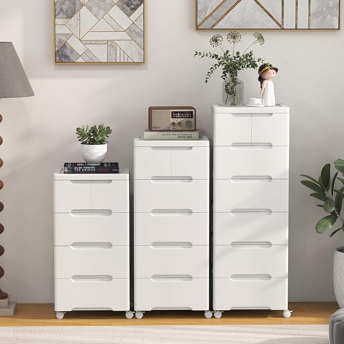 6-Drawer Plastic Rolling Storage Cart (16"x13"x38") | Mobile Storage Cabinet | Vertical Storage Tower Container Unit | 4 Universal Wheels | For Living Room, Home Office - Image 4