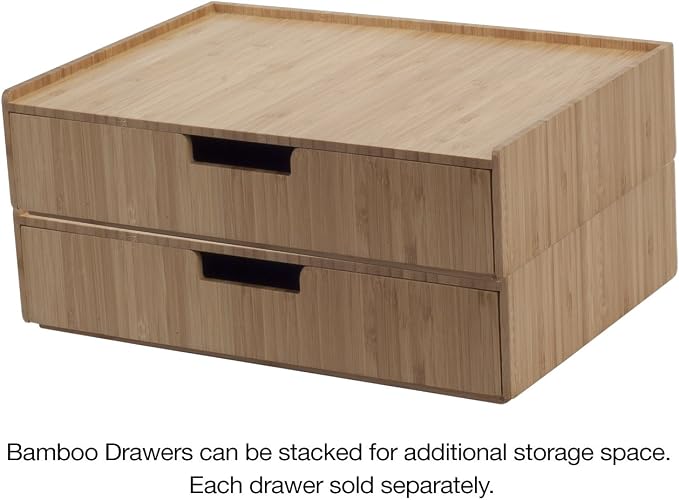 MobileVision Bamboo Drawer Large, Monitor Stand & Stackable Storage Solution for office products pens, pencils, scissors, notepads, business cards and more - Image 4