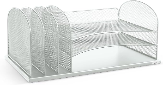 Safco Onyx Desk Organizer with 3 Horizontal and 3 Upright Trays, Durable Steel Construction, Silver - Image 4