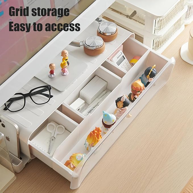 WMM Monitor Stand Riser, Computer Monitor Stand with Drawer and Display Minifigures, Computer Desktop Stand with Lights, Removable Elevated Structure, Compatible with Computers, Desktops, and Laptops - Image 4