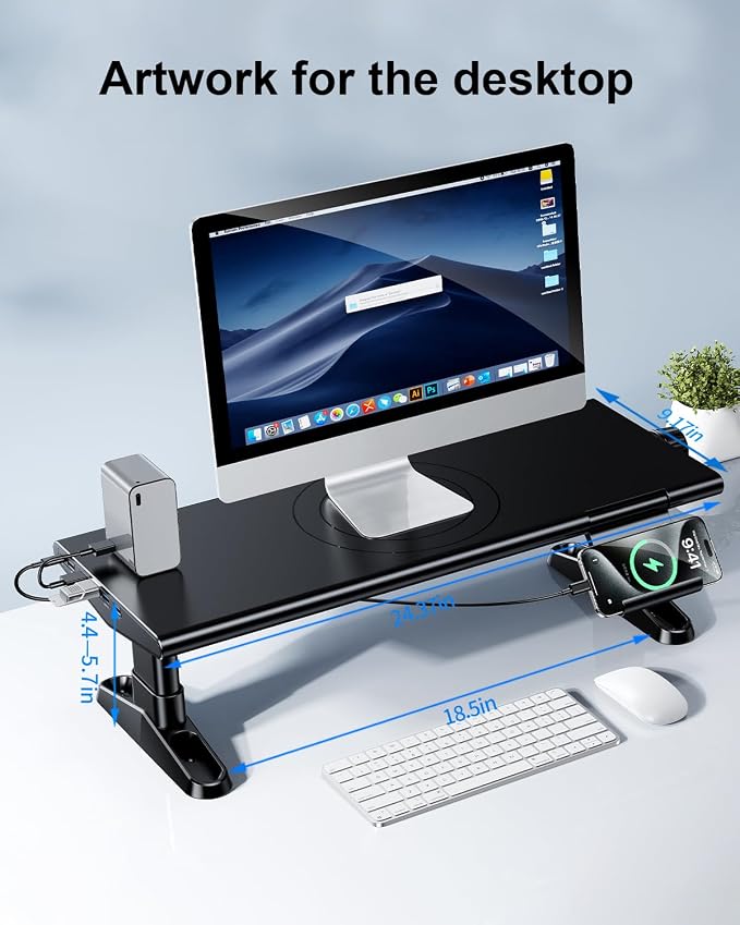 Computer Monitor Stand Riser for Desk with Usb Hub Charging,30W/5Gbps Usb C Docking Station with Power,4.4-5.7''Freely Height Adjustable with Phone Stand,Monitor Stands Riser for PC,Laptop,Printer,TV - Image 9