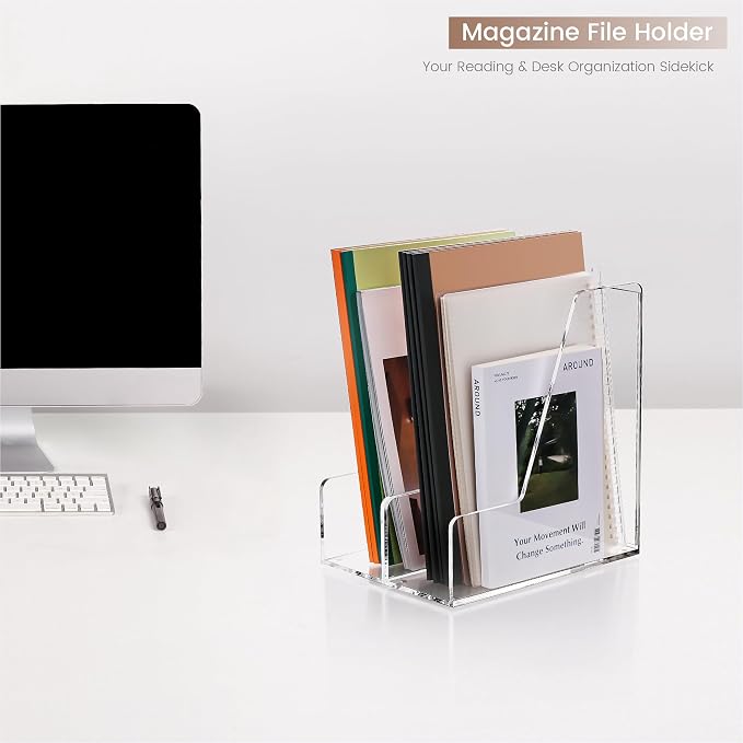 YUXUN Acrylic Magazine File Holder,Clear Desk Organizer File Holder Stand for File/Magazine/Binders/Notebook/Envelopes,Multi-purpose Coloring Comic Book Storage for Home/Office/Classroom Organization - Image 2