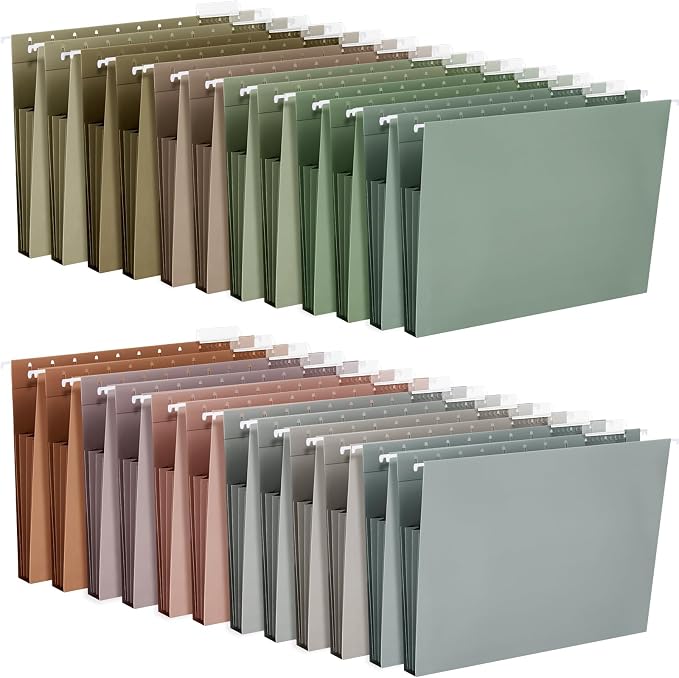Yaomiao 24 Pack Hanging File Folders, 3 Pleats,Pastel Color | Letter Size File Cabinet Folders, with 1/5-cut Adjustable Tabs, Expandable Document Cabinet, Home Desk Office Organization by Yaomiao