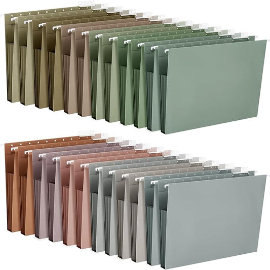 Yaomiao 24 Pack Hanging File Folders, 3 Pleats,Pastel Color | Letter Size File Cabinet Folders, with 1/5-cut Adjustable Tabs, Expandable Document Cabinet, Home Desk Office Organization by Yaomiao