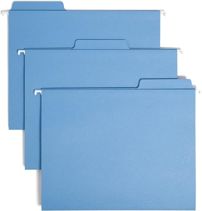 Smead FasTab Hanging File Folders, 20 Count, Blue, 1/3-Cut Built-in Tabs, Letter Size (64099) by SMEAD